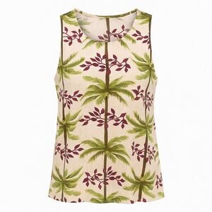 CeCe Palm Tree Linen Sleeveless Blouse Top Size XL